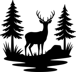 Obraz premium deer in the wilderness silhouette vector illustration