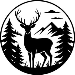 deer in the wilderness silhouette vector illustration