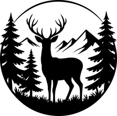 deer in the wilderness silhouette vector illustration