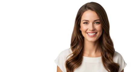 Beautiful professional young woman smiling confidently, representing customer service and success isolated PNG with Transparent Background
