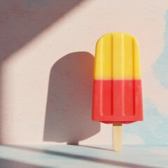 Refreshing popsicle with yellow and red colors casting soft shadow