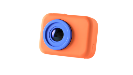 Orange and Blue Toy Camera 3D Rendering Isolated on Transparent