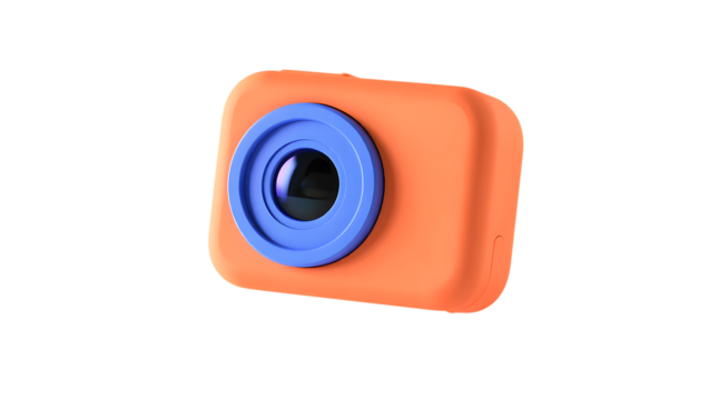 Orange and Blue Toy Camera 3D Rendering Isolated on Transparent