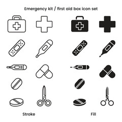 Emergency Kit and First Aid Box Icon Set