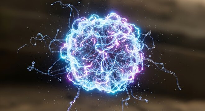 Vibrant Blue and Purple Energy Orb with Electric Tendrils. - Powered by Adobe