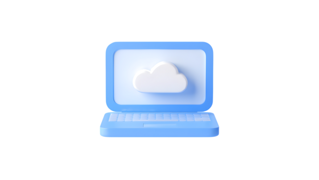 Cloud Computing Laptop 3D Illustration Blue Technology Notebook With Cloud Symbol Design