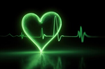 The heart is glowing and the EKG line is pulsing