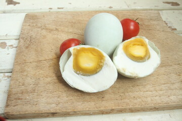 salted egg on a plate