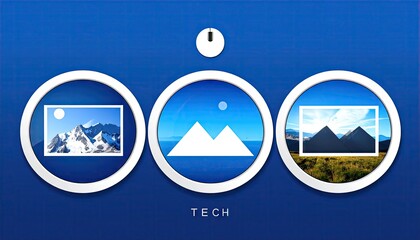 Digital interface displaying landscape images in circular frames technology concept.