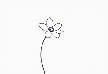 Delicate line art drawing of a single blooming flower, minimalist style,  simple,  black and white