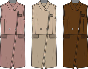 Sleeveless Coats Fashion Design Flat Sketch Apparel Illustration