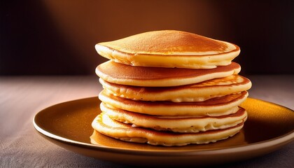 Golden Stack Of Fluffy Pancakes On Warm Plate Appetizing Plate