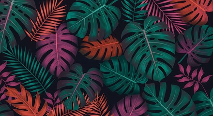 Tropical Leaf Pattern Colorful Foliage Jungle Botanical Background Illustration Design