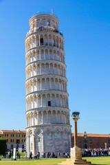 Leaning Tower of Pisa under clear blue sky, Italy
