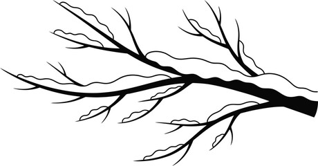 Fototapeta premium Branch silhouette vector with heavy snow