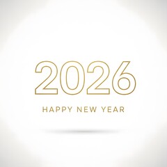 Happy New Year 2026 Gold Outline Design