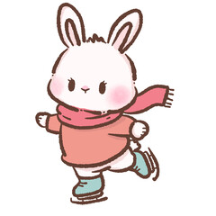 Cute Bunny doing an ice skating Kawaii Valentine Couple Illustration Sweet Animal Love Art Cozy Winter Characters for Cards Stickers Kids Craft Design