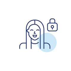 Young woman and lock. Account security, access control. Pixel perfect, editable stroke vector icon