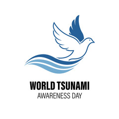 World Tsunami Awareness Day: Dove and Wave Logo Vector, Peace Symbol, Disaster Awareness, Blue Coastal Graphic