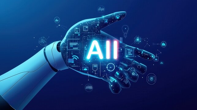 AI Hand Displaying AI Text