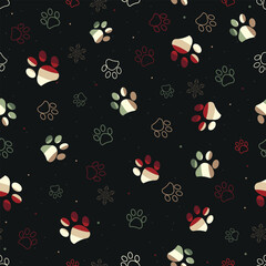 Paw Christmas time seamless fabric design pattern