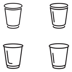 Collection of disposable drink cups with various lid designs and straw options silhouette