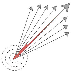 Conceptual diagram of multiple vectors originating from a central point with one highlighted in red
