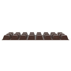 large milk chocolate bar with square pieces Isolated on transparent background , 3D PNG