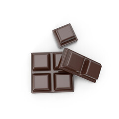 Piece of chocolate , transparent background, 3D PNG, Top view