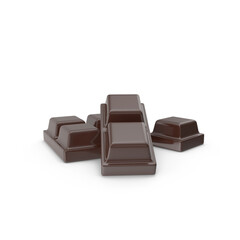 dark chocolate pieces, isolated on transparent background , 3D PNG