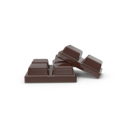 pieces of chocolate bar, isolated on transparent background , 3D PNG