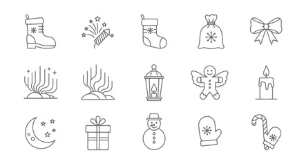 Festive Line Art Charming Christmas and Winter Holiday Icons