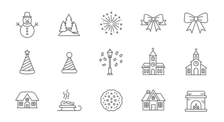 Festive Line Art Icons Christmas, Winter, and Celebrations