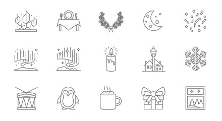Festive Holiday Icons Set Celebrate Christmas and Winter Season