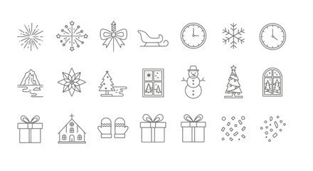 Festive Christmas Icons Sleigh, Snowflakes & Winter Elements