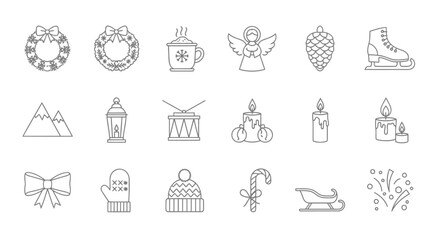 Festive Line Art Christmas Icon Set for Holiday Designs