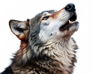 Majestic Wolf Howl - Detailed Animal Portrait Isolated on a White Background ,PNG. AI Generated.