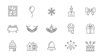 Festive Line Art Christmas and Winter Holiday Icons