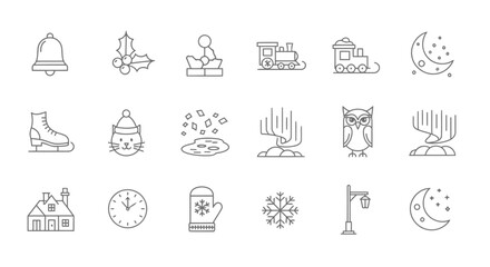 Winter Holiday Line Icons Festive Vector Symbols for Christmas and New Year Designs