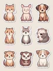 Fototapeta premium Cute Kawaii Animals Sticker Set | Soft Colors Clipart with Clear Borders | Digital Aesthetic Stickers