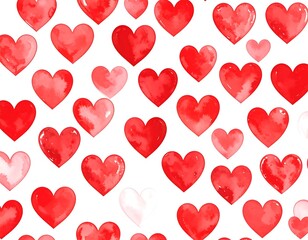 Repeating red hearts background with watercolor effect