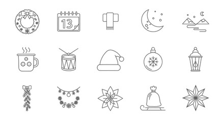 Festive Holiday Icons Minimalist Winter Season Line Art Collection