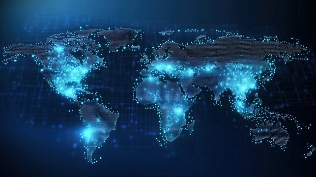 Digital World Map with Glowing Nodes