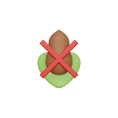 Fototapeta premium A 3D Rendered Brown Almond Shape With A Red Cross Symbol Over A Green Leaf Shape On A Transparent Background Indicating No Nuts