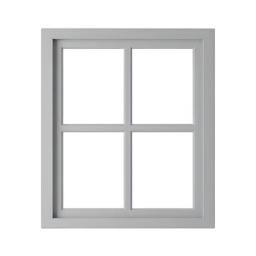 A classic white window frame with four panes on a transparent background representing an opening to an unknown space and architectural detail
