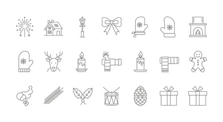 Festive Holiday Icons A Delicate Line Art Collection for Winter Celebrations
