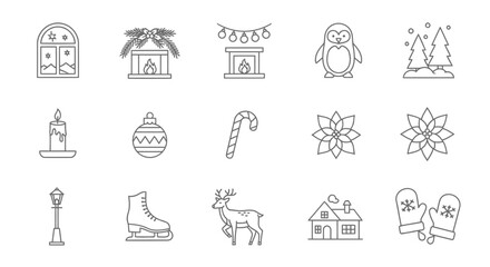 Christmas icons set featuring winter symbols and festive holiday elements