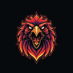 Obraz premium Majestic and fierce eagle head with fiery plumage, an aggressive bird of prey mascot illustration