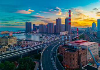 Naklejka premium Urban Environment of Jiaoning Elevated Road, Qingdao, China