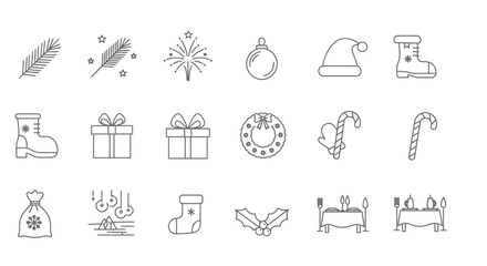 Festive Christmas Outline Icons for Holiday Designs